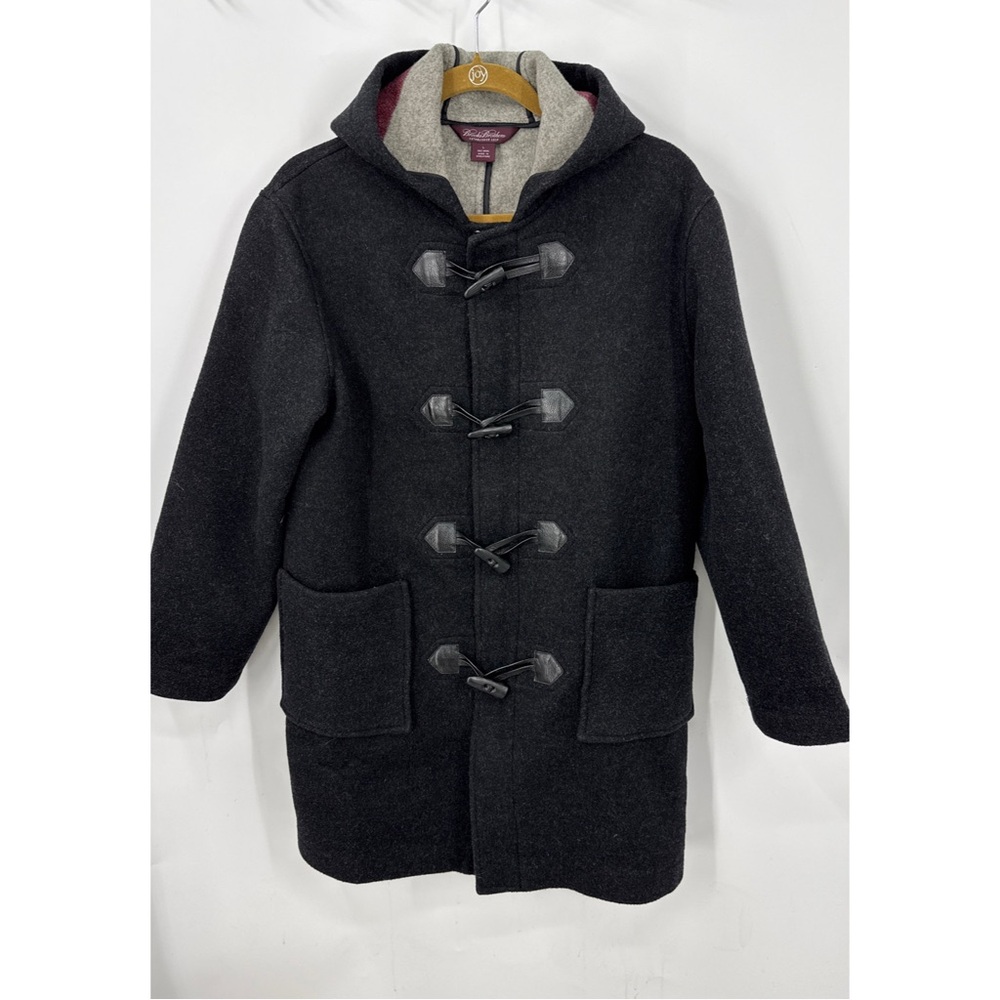 Brooks Brothers 100% wool Horn Toggle /loop Trim 346 Duffle Coat Grey/black L